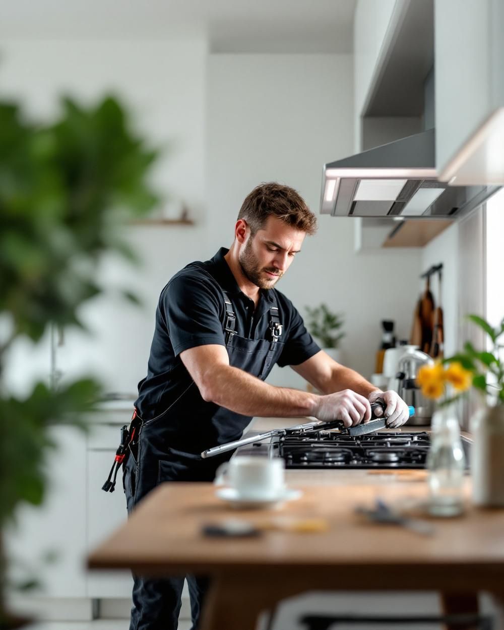 Javier reparando un microondas Bosch